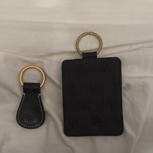 Dooney & Bourke Black and Gold Leather Key & Card Holder Set
